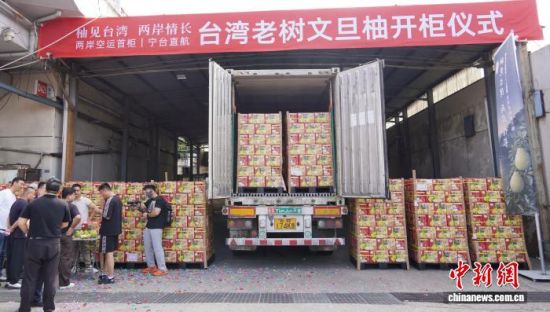 9月5日,依托宁台直航定班全货机空中通道,来自台湾花莲的文旦柚在南京开柜上架。贺鹏飞 摄 9月5日,依托宁台直航定班全货机空中通道,来自台湾花莲的文旦柚在南京开柜上架。贺鹏飞 摄