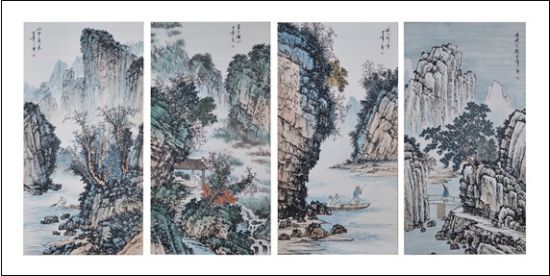 李可染入室弟子刘二郎《四季富贵》山水画